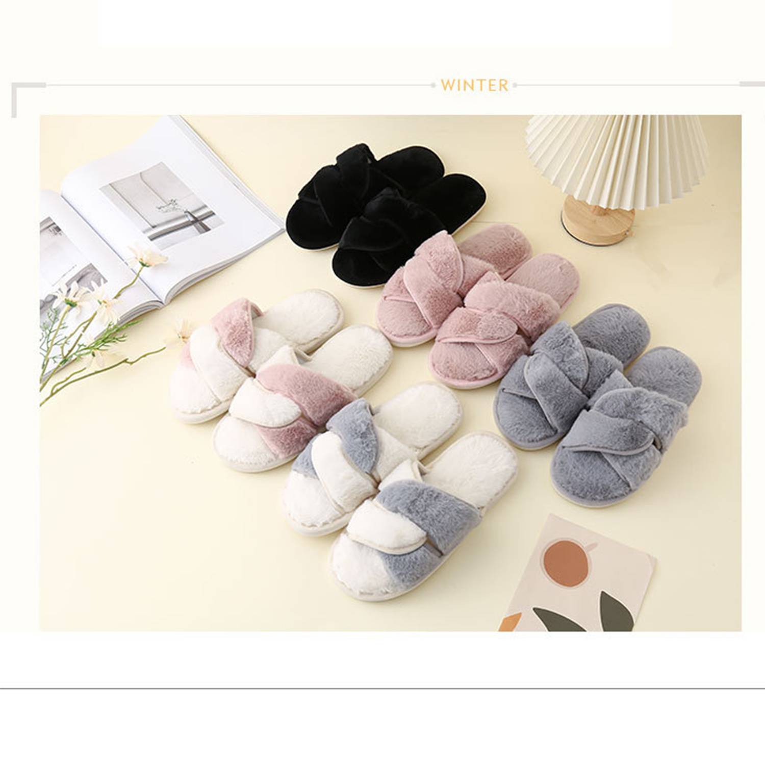 Cross Band Fuzzy Slippers 3