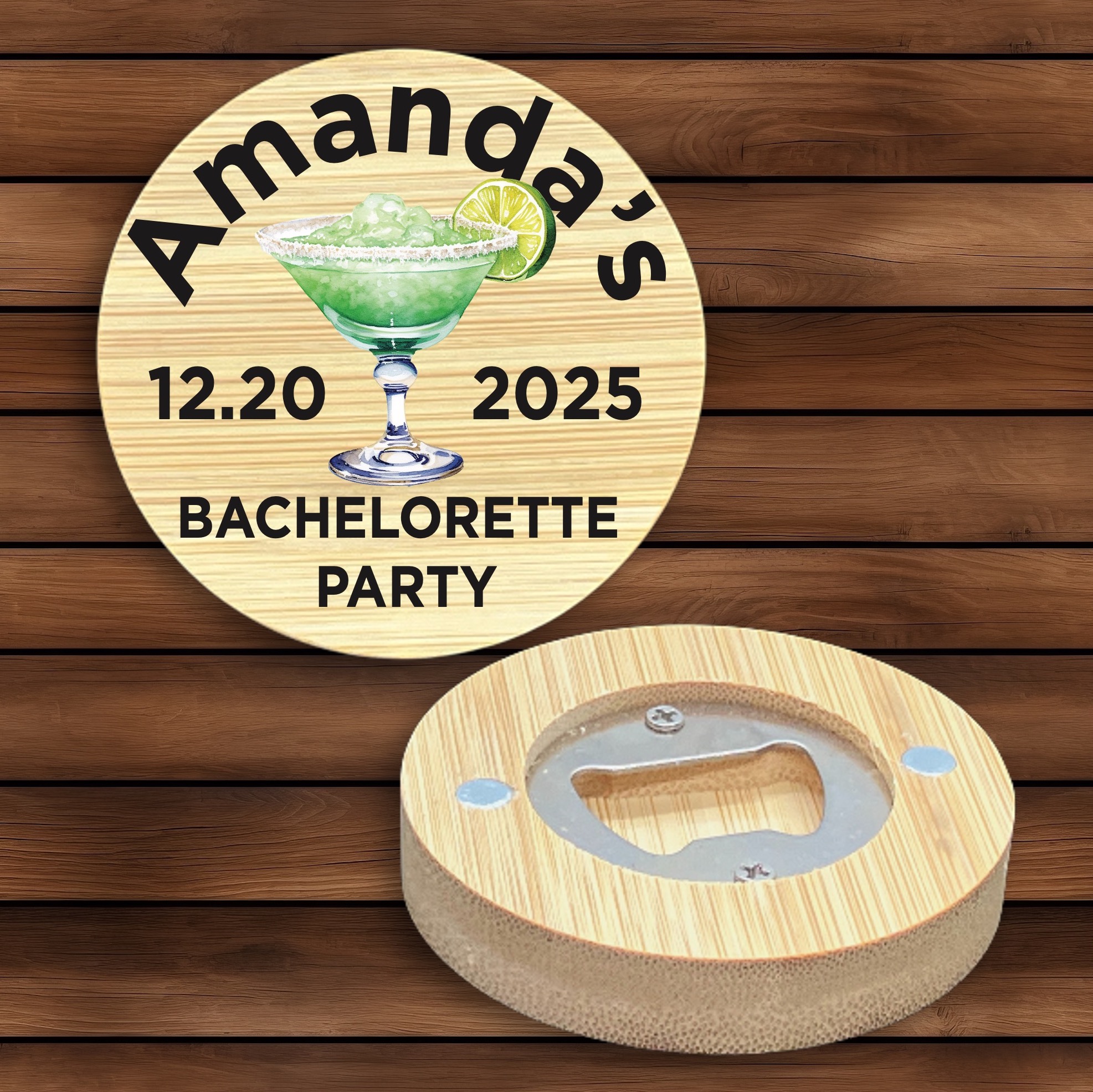 2.5" Round BAMBOO Bottle Opener Magnet 3
