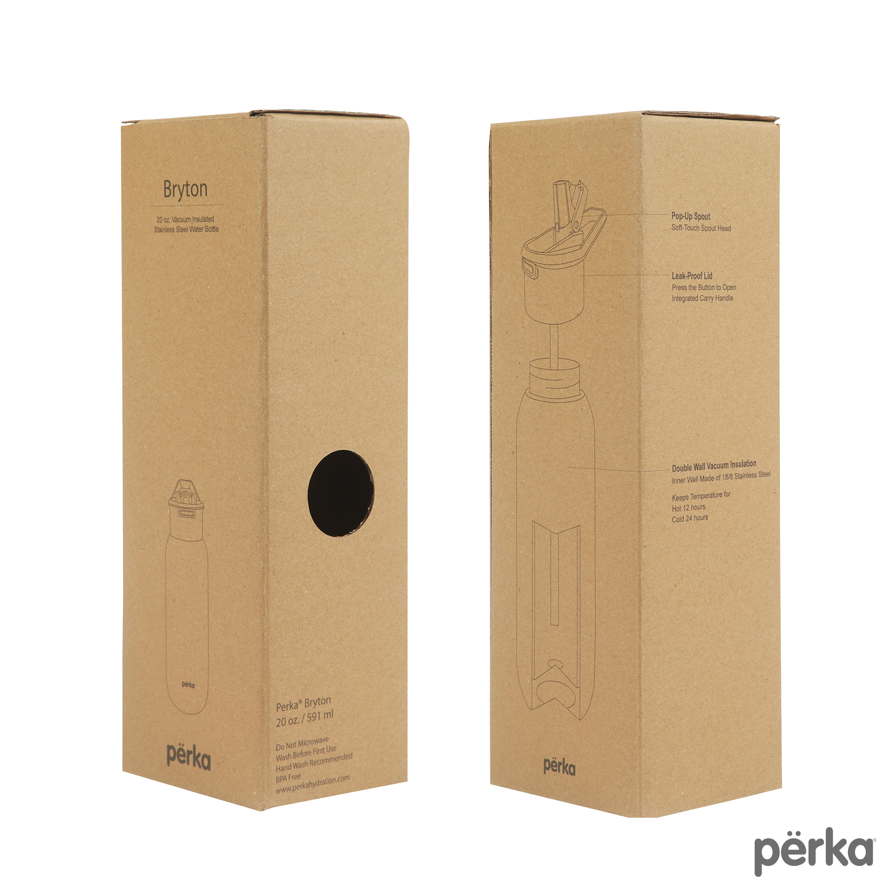 Perka® Bryton 20 oz. Double Wall Stainless Steel Water Bottle 30