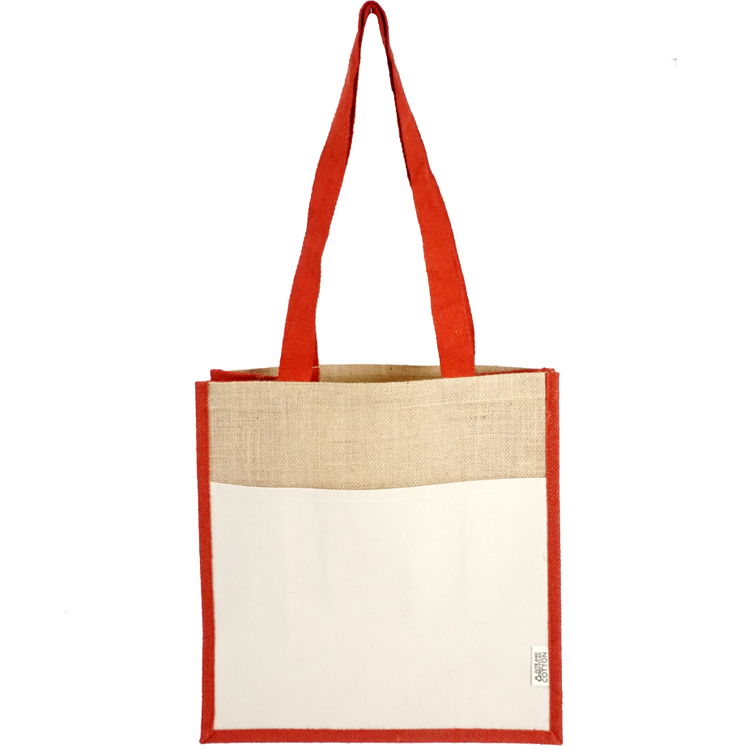 Miami Recycled Cotton Front Pocket Jute Tote, custom tote bag with logo imprint 7