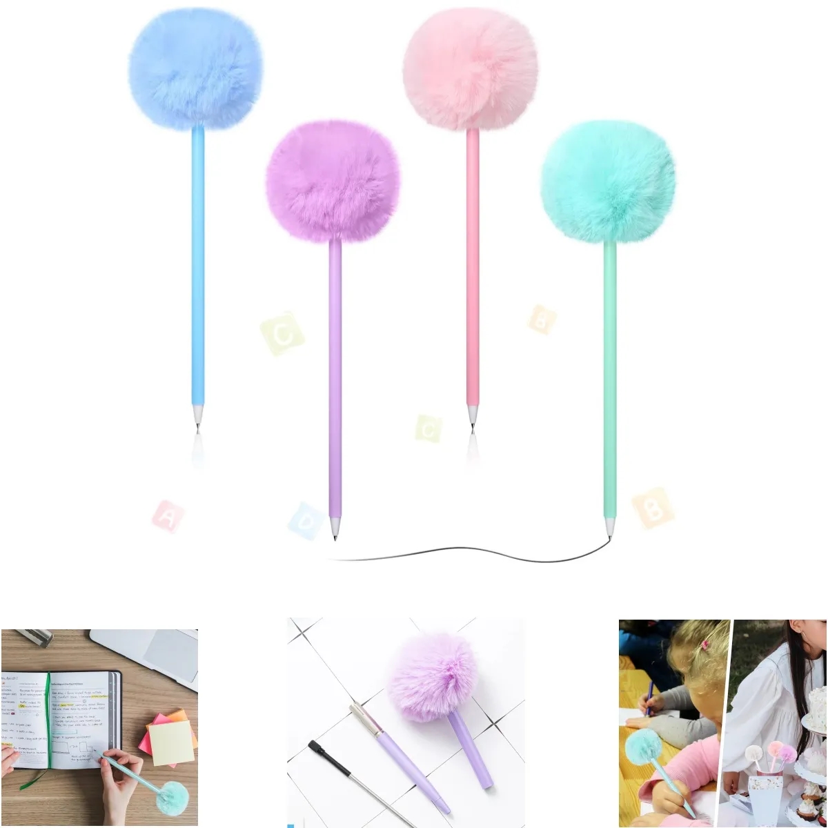 Cute Fluffy Pompom Metal Ballpoint Pen 4