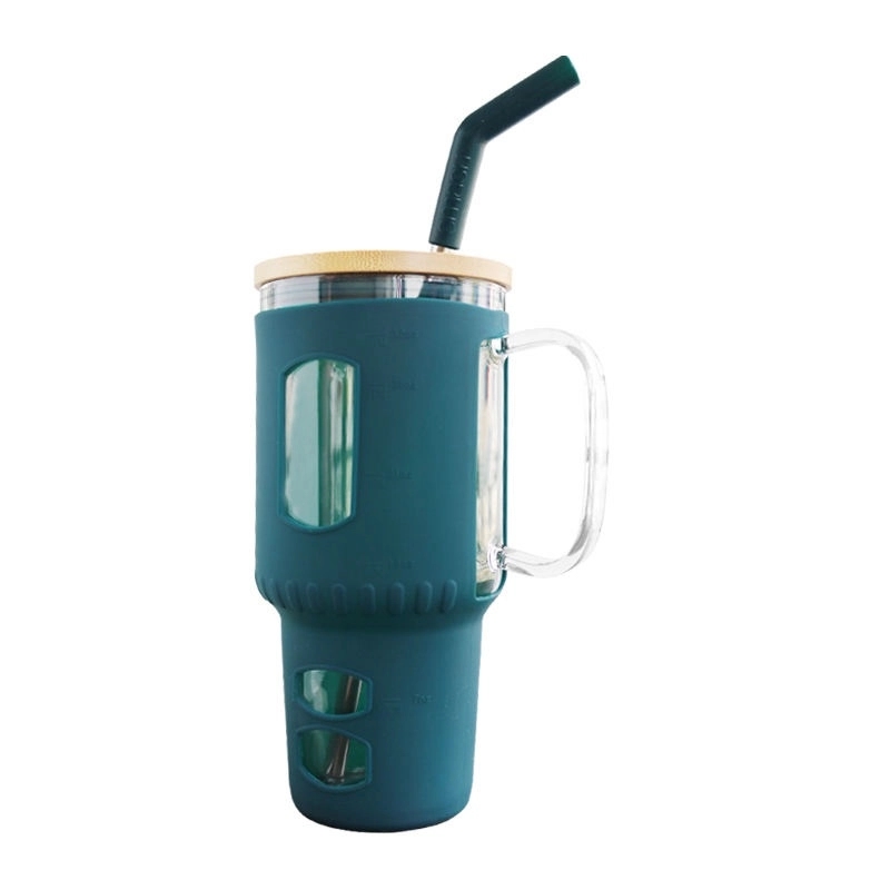 32 Oz. Glass Water Tumbler with Bamboo Lid & Straw 11