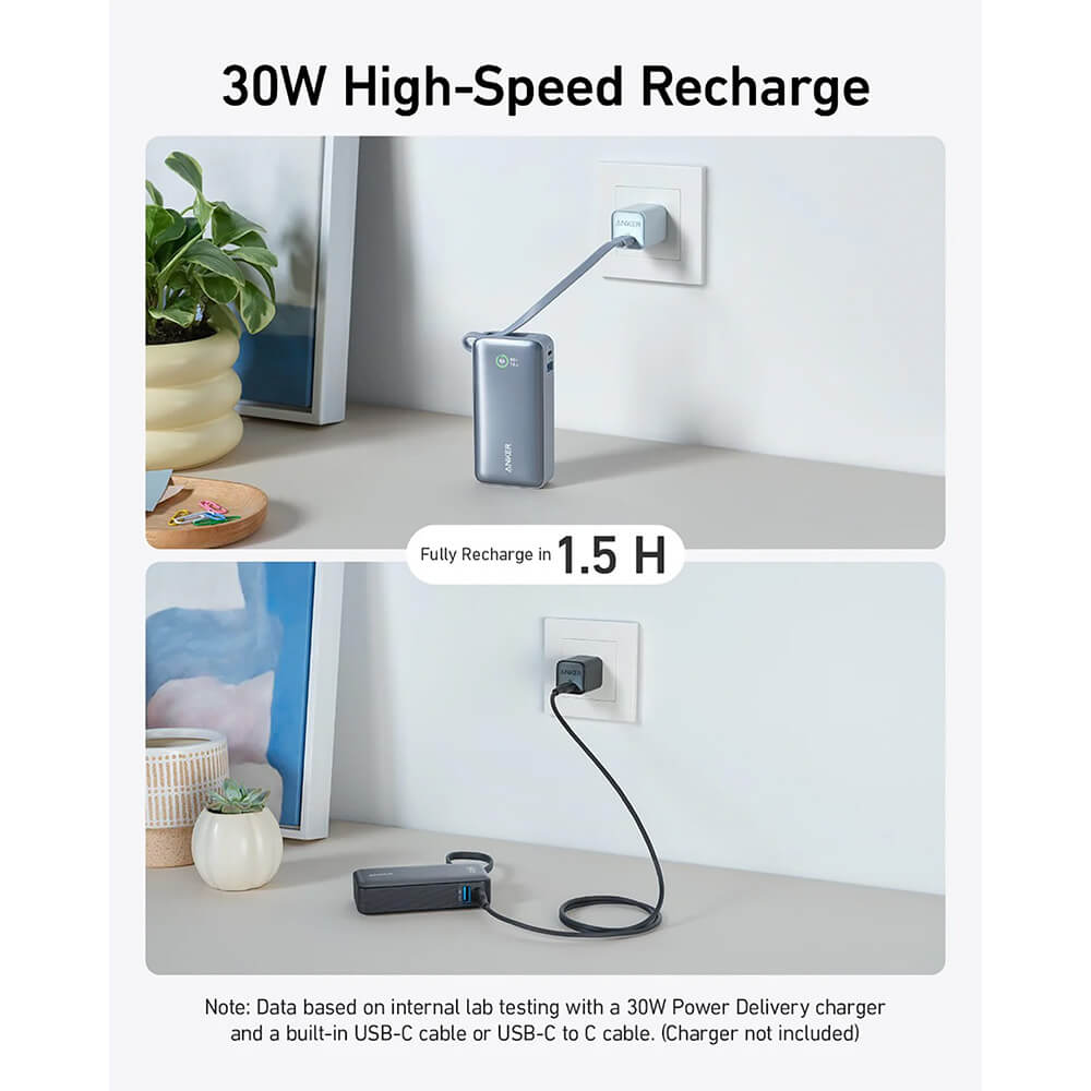 Nano Power Bank 30W Built-In USB-C Cable