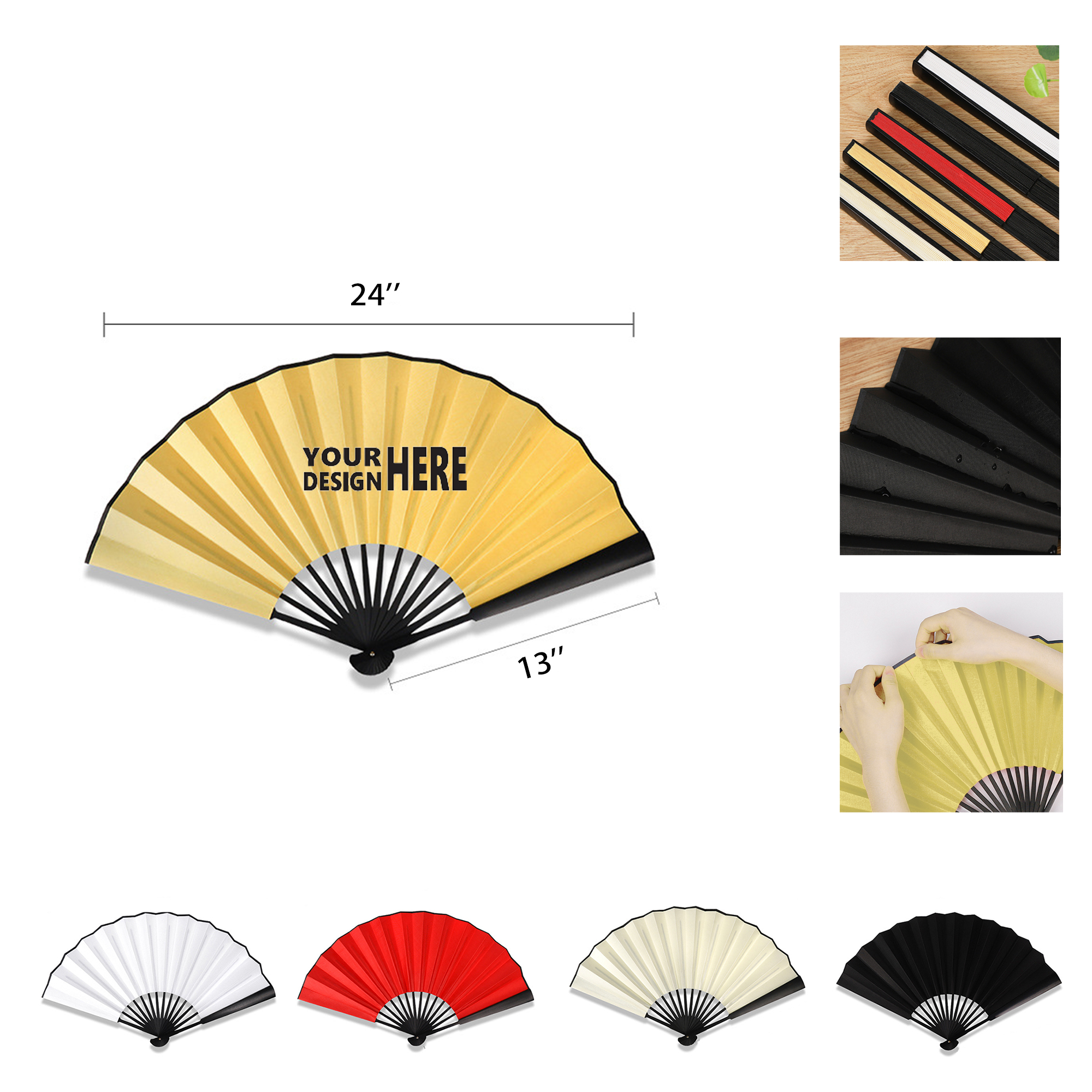 Colored Paper Bamboo 13" Folding Fan 2