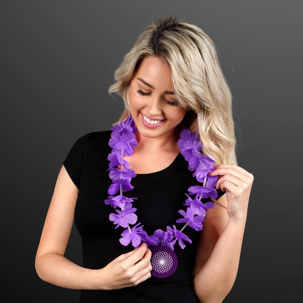 Purple Flower Lei Necklace with Medallion (Non-Light Up) 1