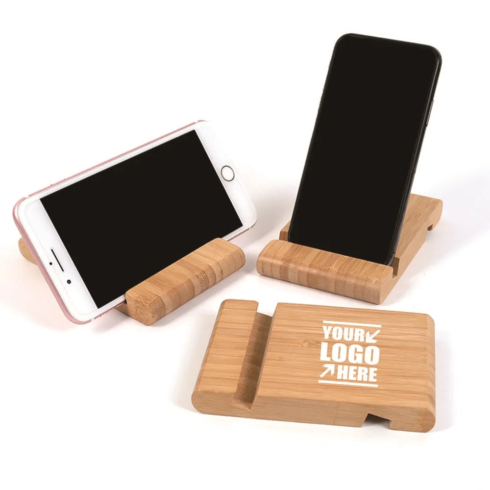 Double Slot Design 100% Natural Bamboo Phone Stand 3