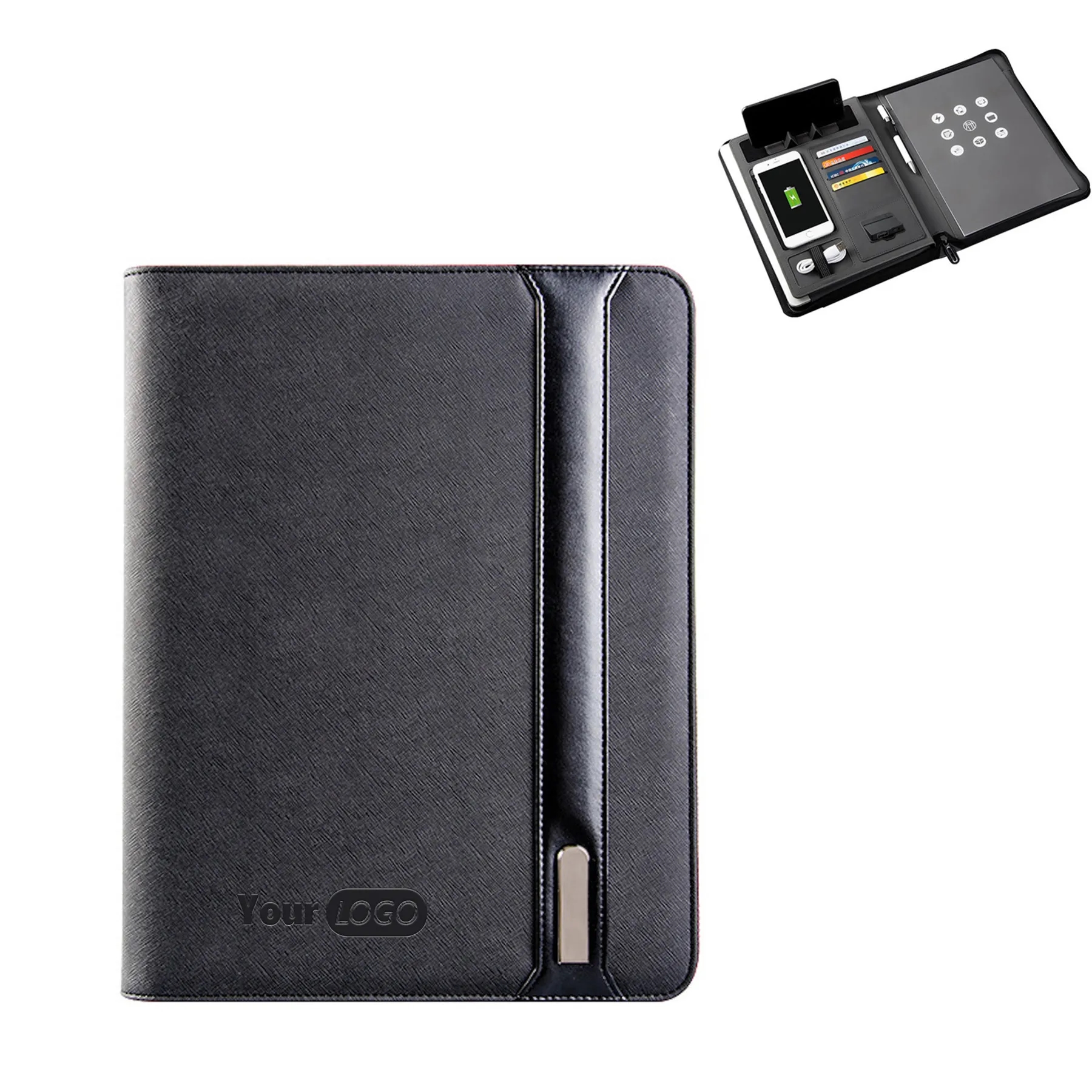 A4 Padfolio Leather Organizer Sleeves 6000mAh Power Bank 3