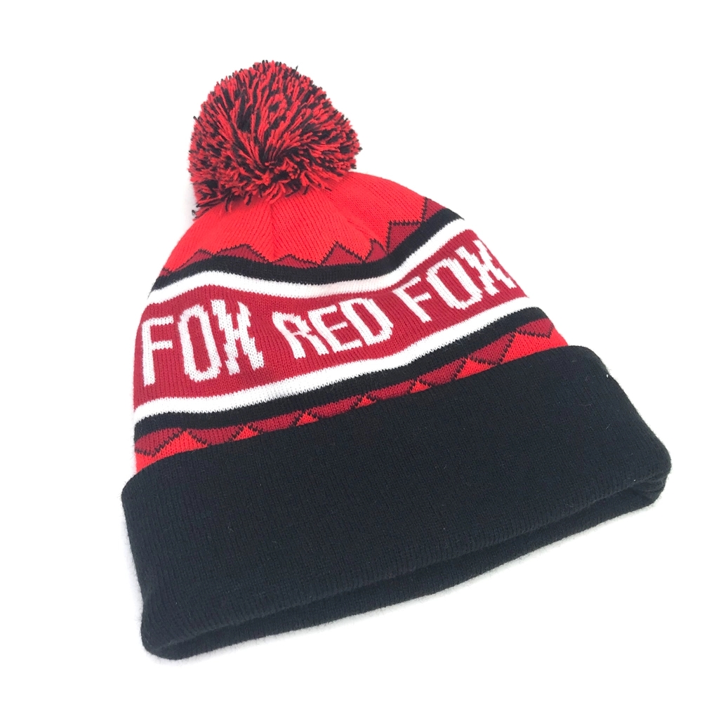 Custom Acrylic Knit Beanie Cap with Cuff and Pompom 2