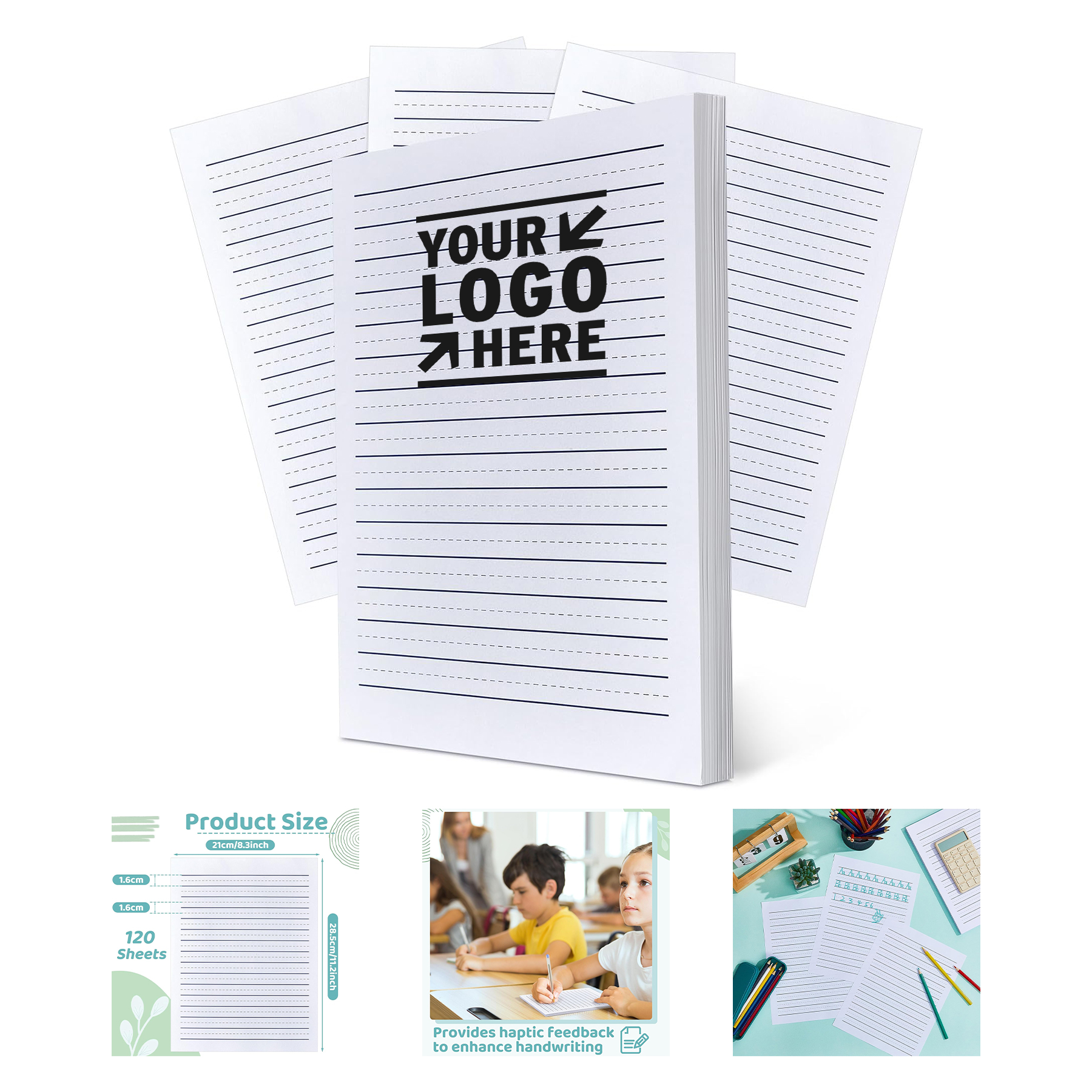 8.3" x 11.2" 120 Sheets Raised Ruled Paper Portrait Handwriting Paper