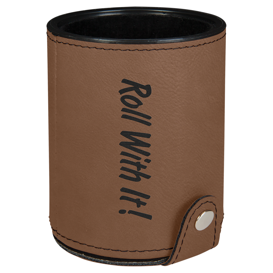 Dark Brown Leatherette Dice Cup with 5 Dice 1