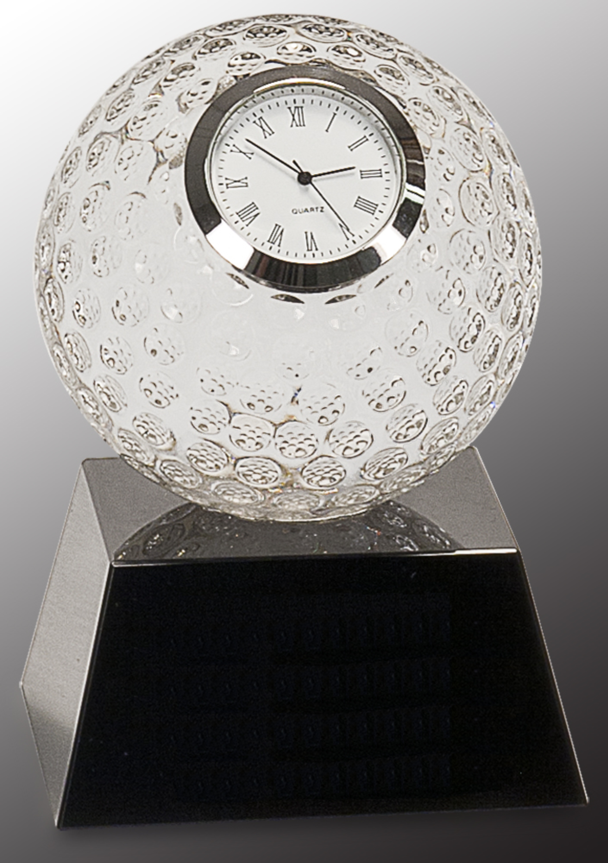 5" Clear Crystal Golf Ball Clock Award with Black Pedestal Base 3