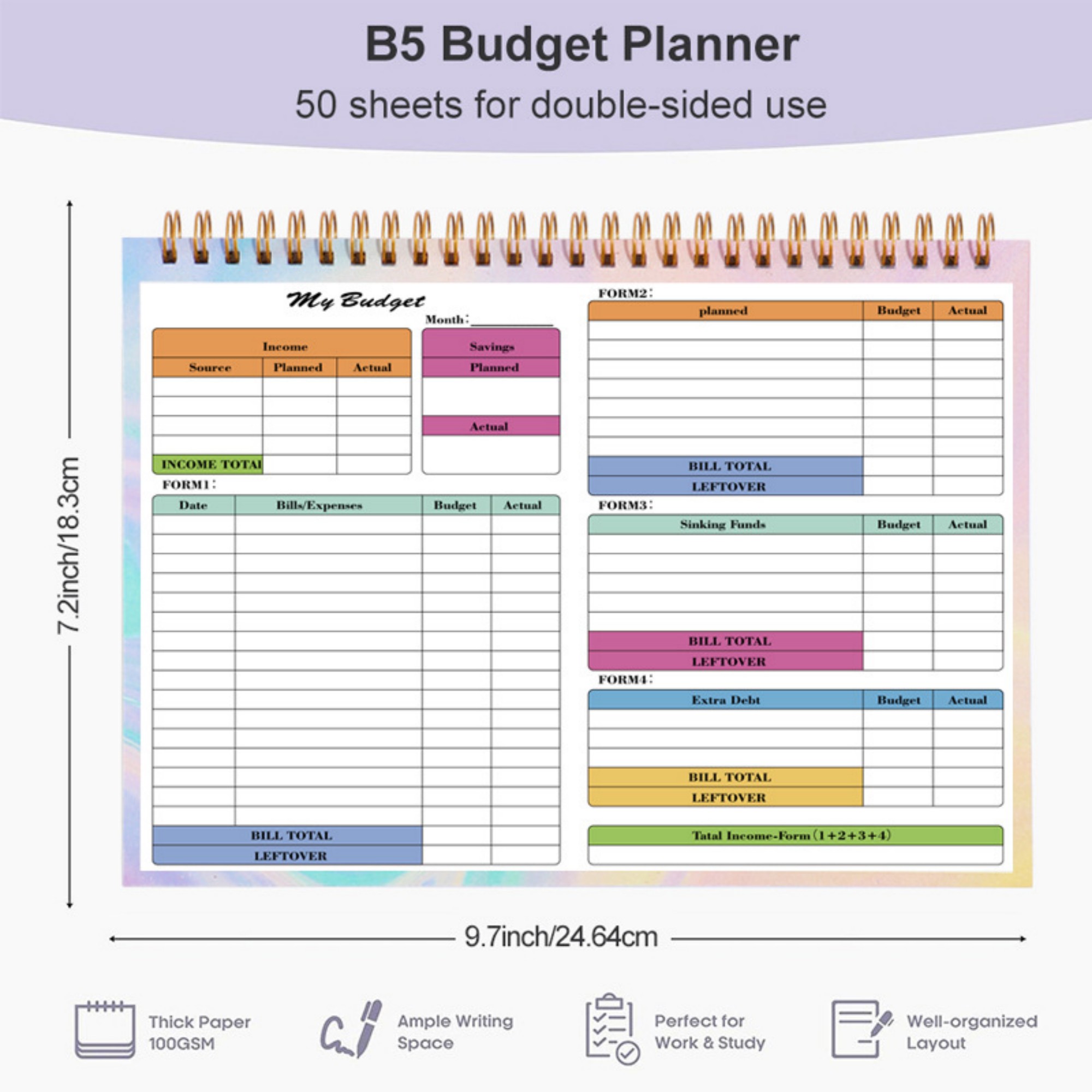 B5 50 Sheets Undated Budget Planner 3