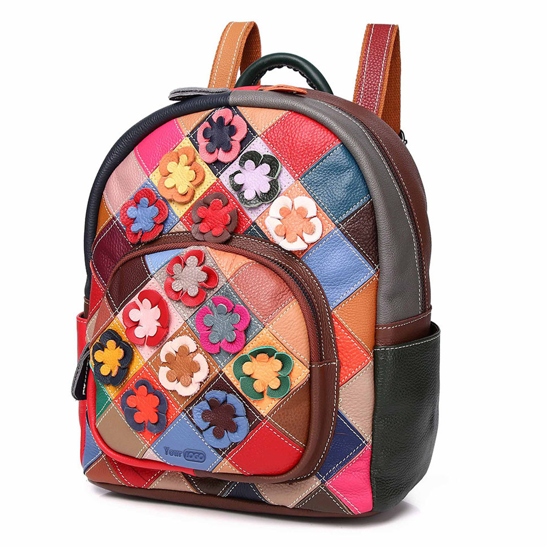 Genuine Leather Niche colorful handmade contrast backpack 2