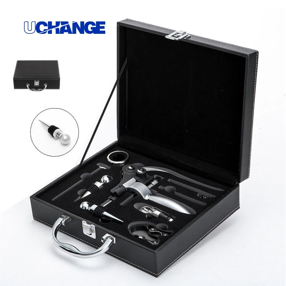 9-Piece Premium Leather Wine Opener Accessory Set 6