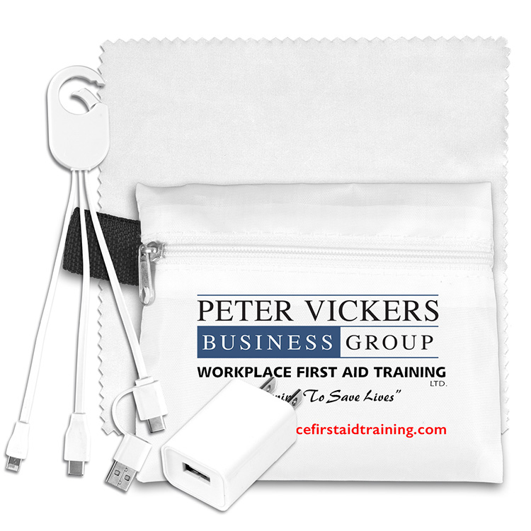 "TECHPACK PLUS" Tech Home and Travel Kit with Microfiber Cleaning Cloth, USB Wall Charger 24