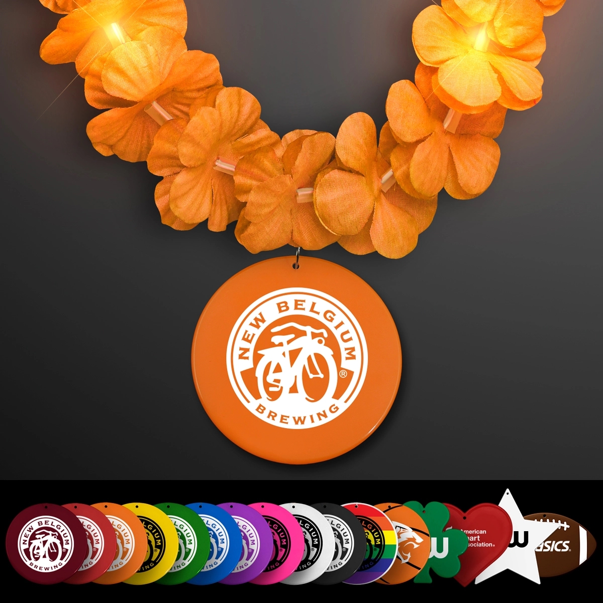 Light Up Orange Lei with Medallion 2