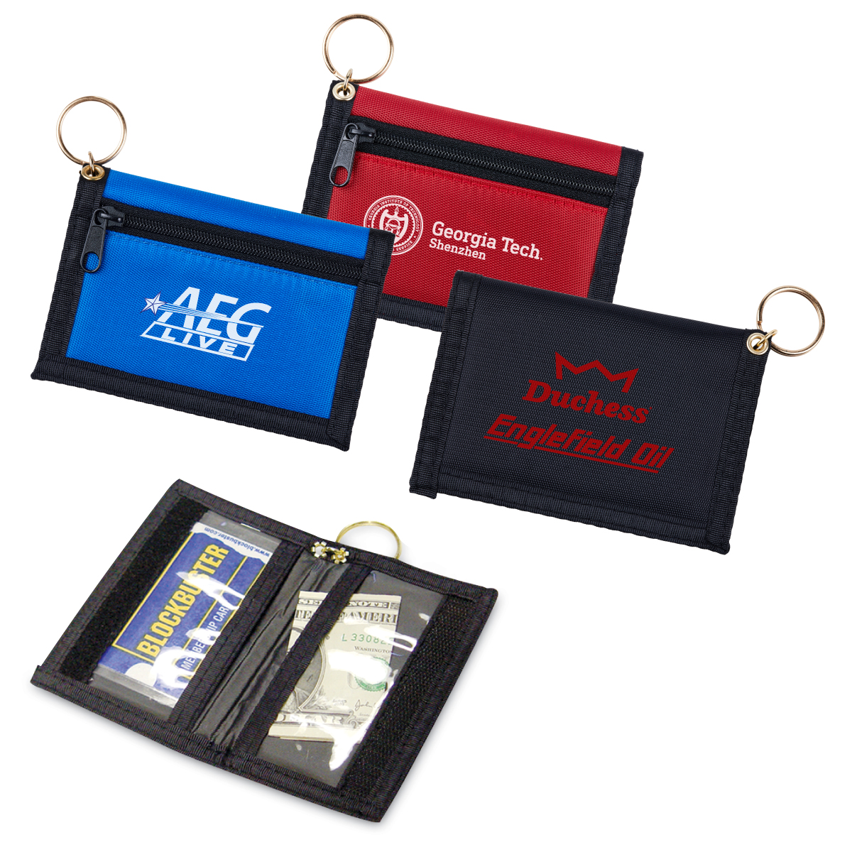 Nylon Keyring Wallet w/Clear & Exterior Pockets 2