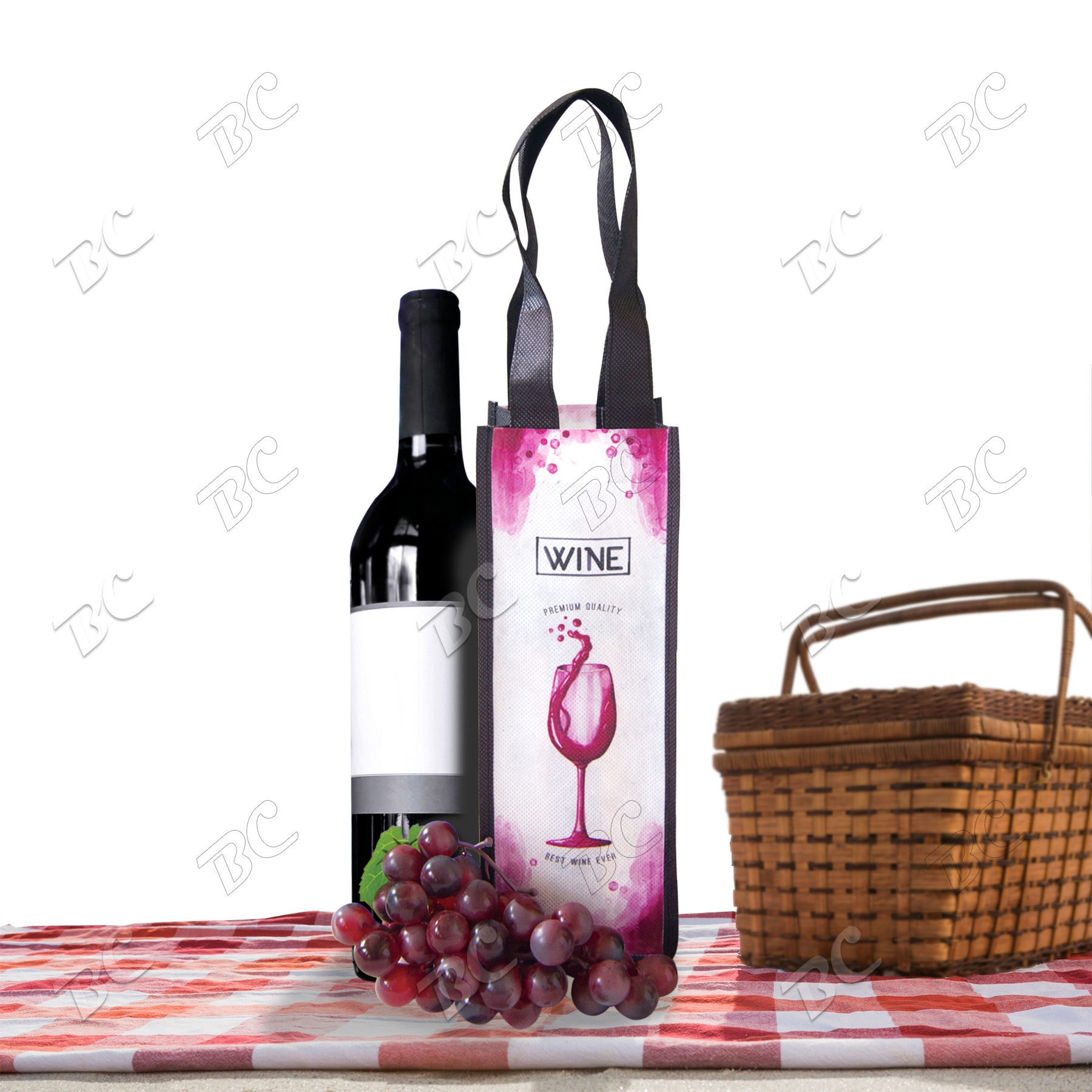 Fully Sublimated Non-woven Single Bottle Wine Tote 1