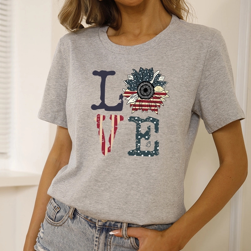 Women American Flag Graphic Short Sleeve Round Neck T-shirt 3