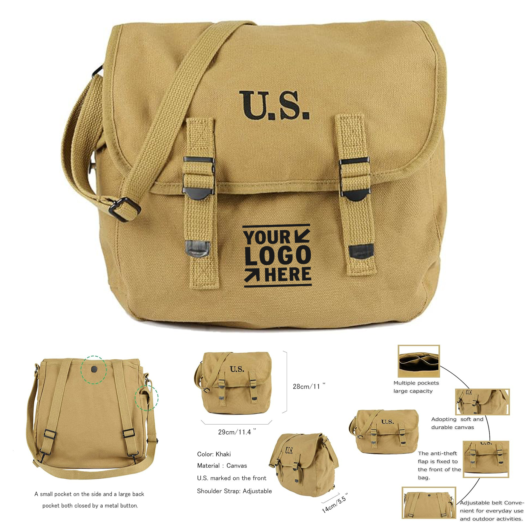 US Army M1936 Vintage Messenger Lightweight Canvas WWII Shoulder Military Bag 2