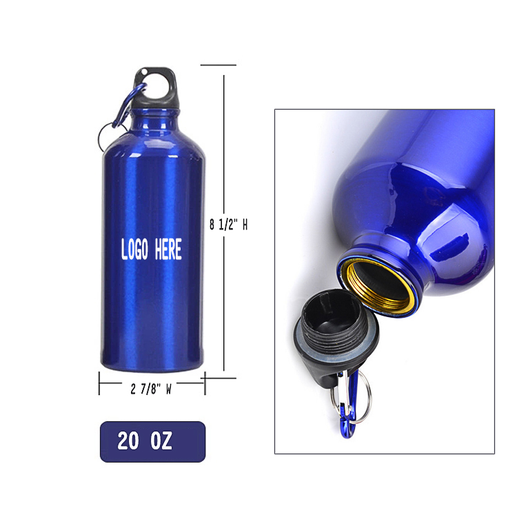 20Oz. Aluminum Sports Water Bottle w/ Carabiner, custom water bottle with logo imprint 3