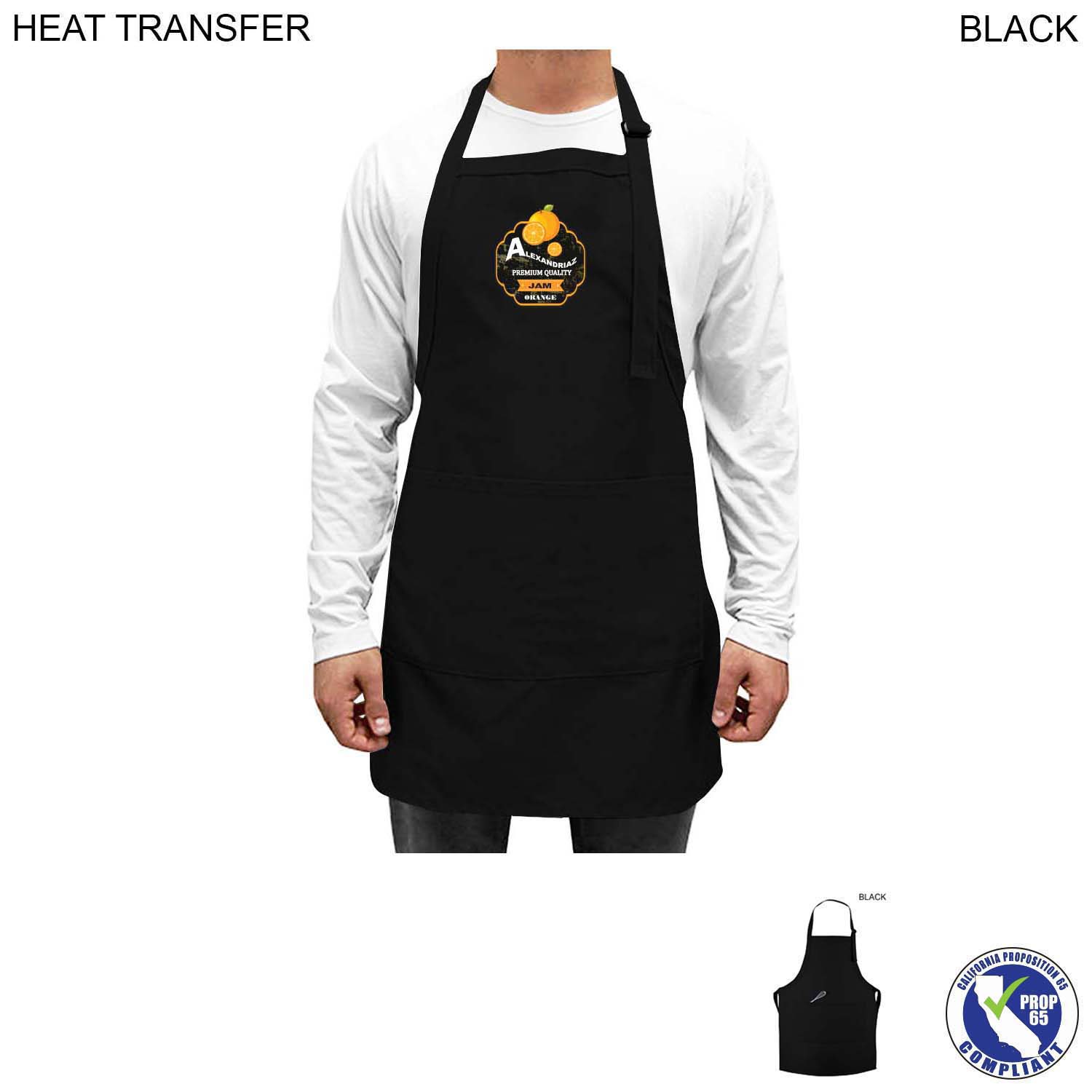 Twill Bib Apron, 25x28, 2 Pockets, Adjustable Neck, Heat Transfer Logo, In Stock 1