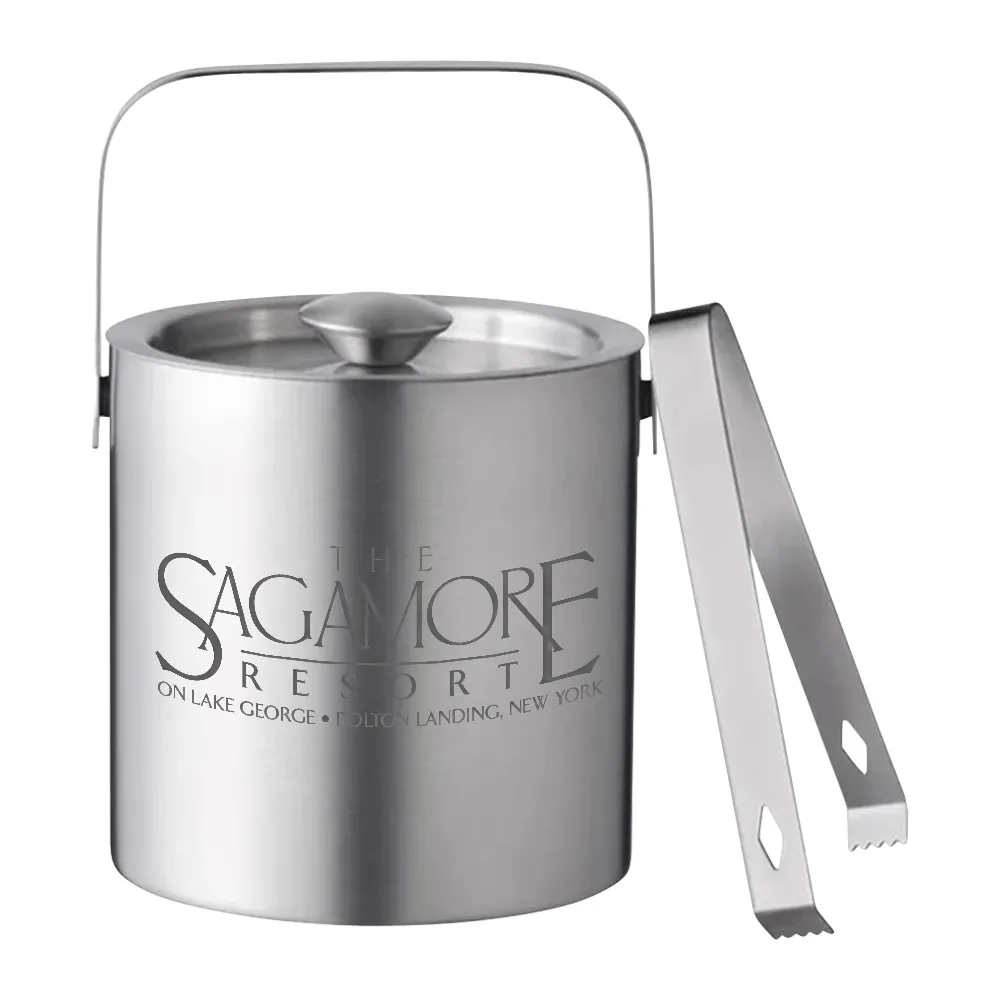 Double-Walled Stainless Steel Ice Bucket with Lid and Tongs 1