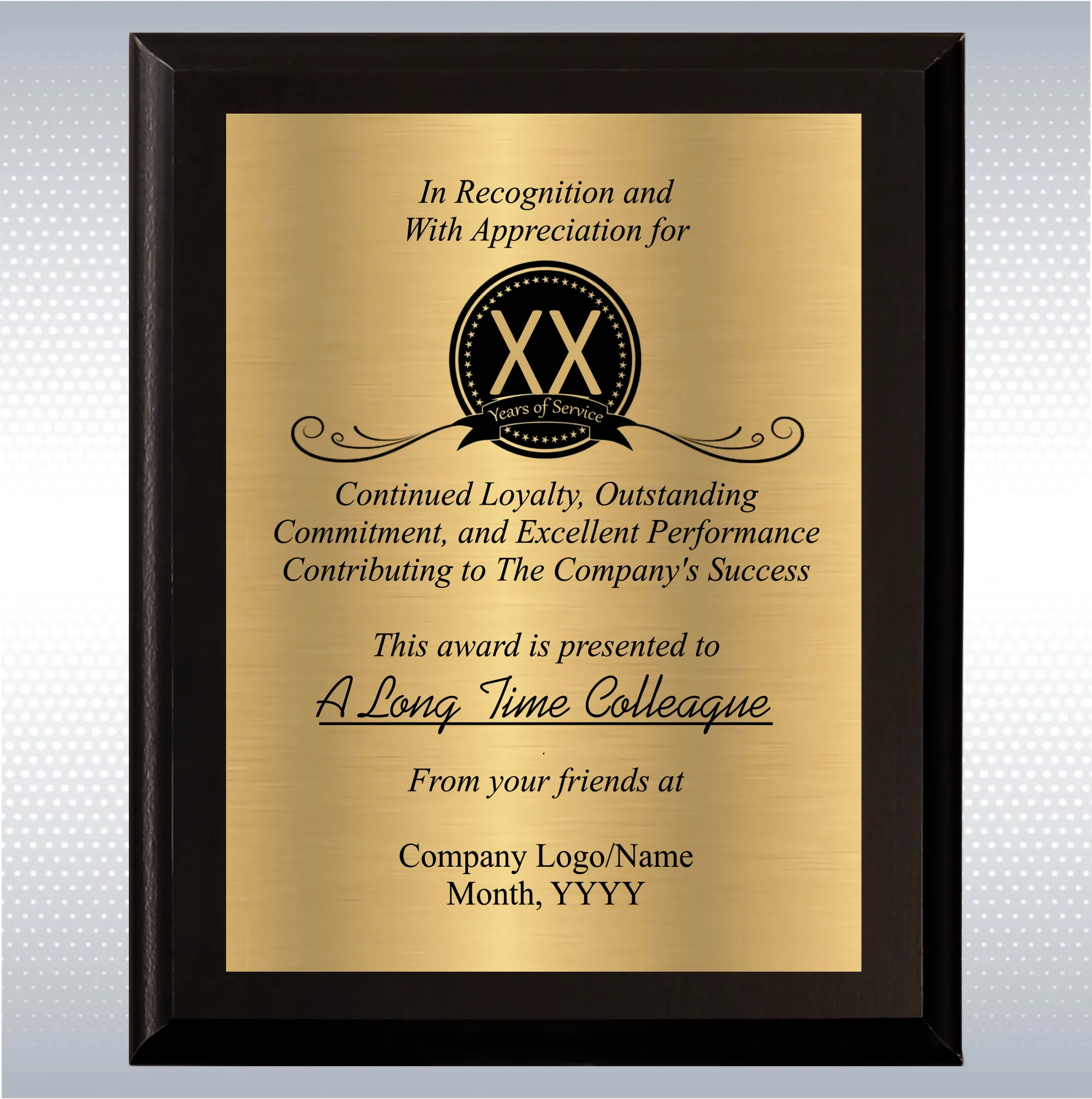 Black Matte Personalized Years of Service Gift Award Plaque 15