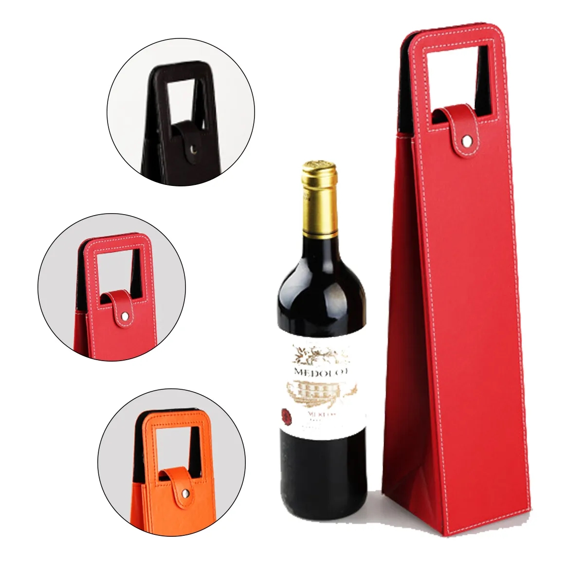 PU Leather Single Bottle Wine Tote With Handle Slot 6