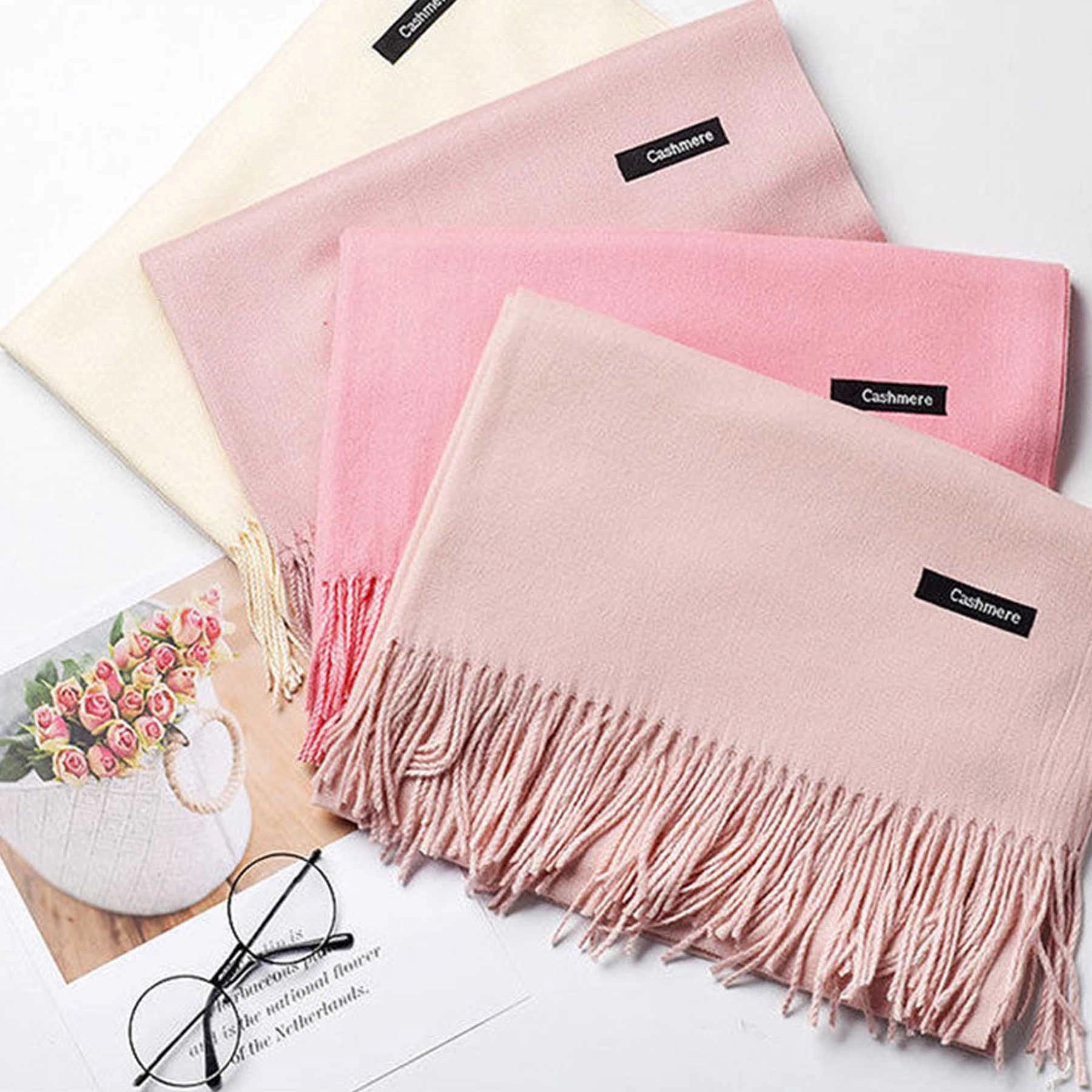 Womens Large Soft Cashmere Feel Pashmina Shawls Scarf 2