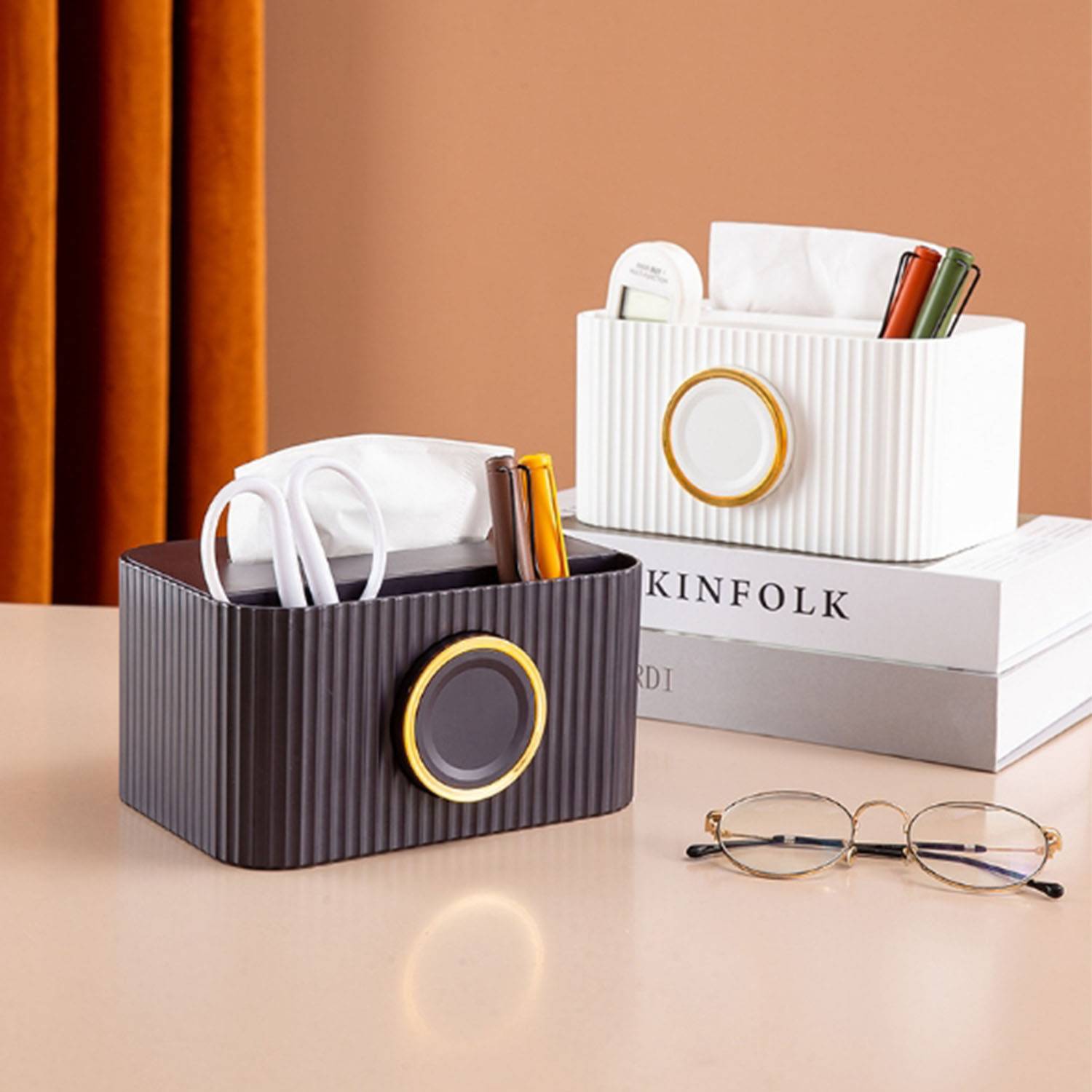 Multifunctional tissue box with mobile phone holder 1