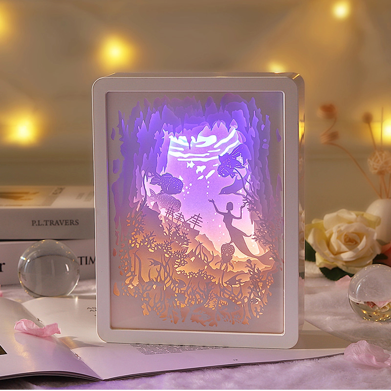 3D Paper Carving Night Light Shadow Box Sculptures Frame 5
