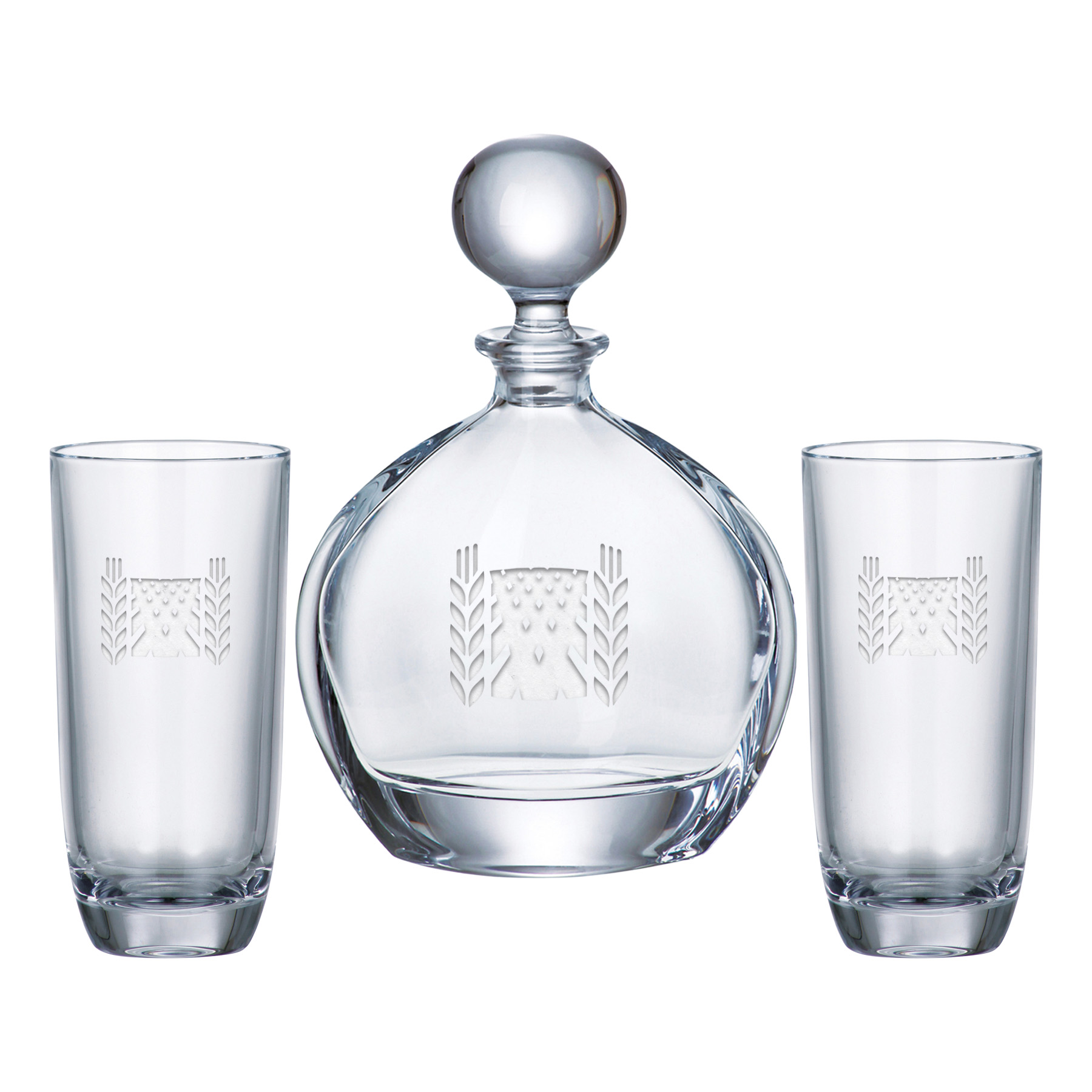 Orbit Round Decanter (27 oz.) with Two Matching (10.5 oz.) Orbit Highball Glasses (3 Piece Set)