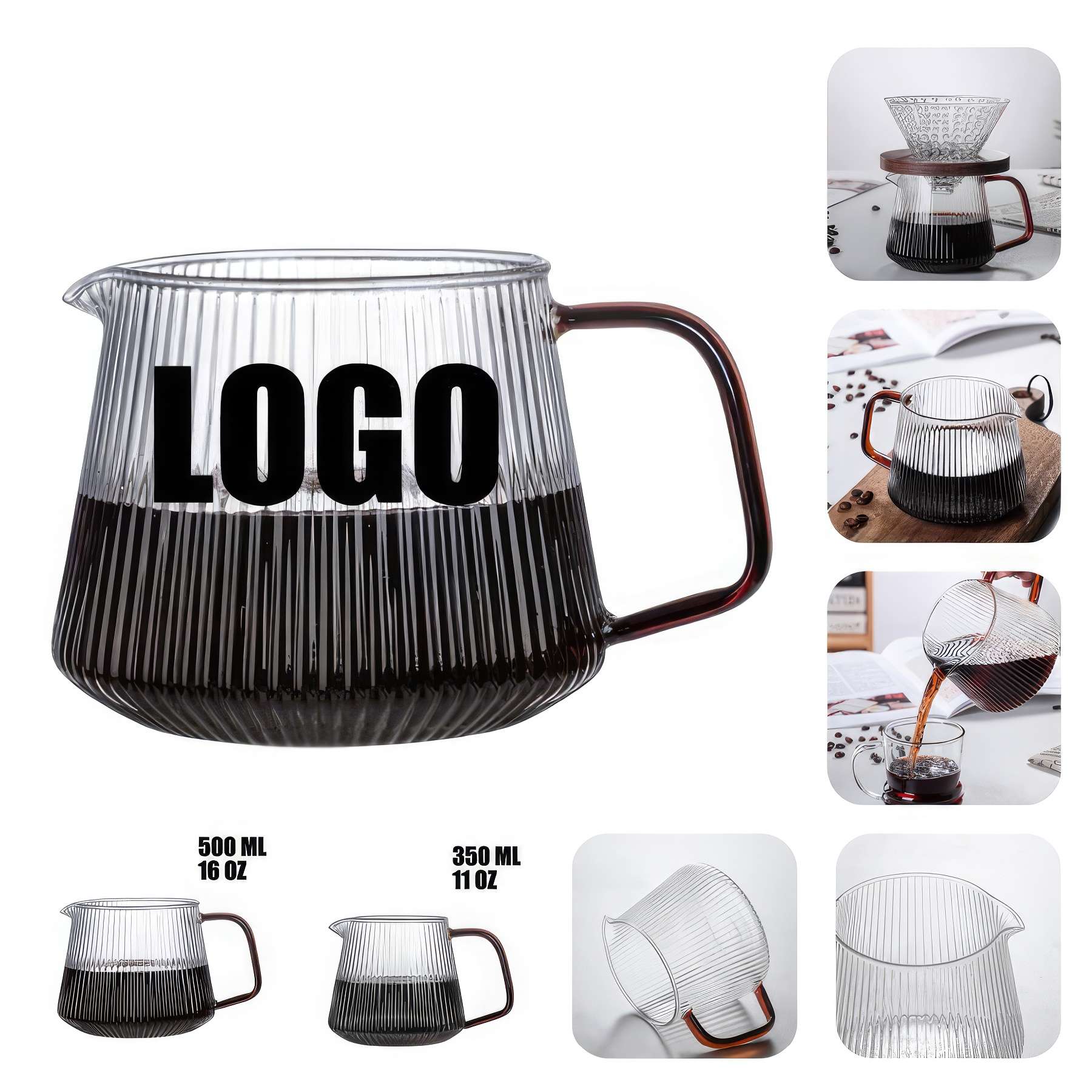 11/16 OZ. Glass Hand Drip Coffee Sharing Pot &Gift Cup 11 oz 2