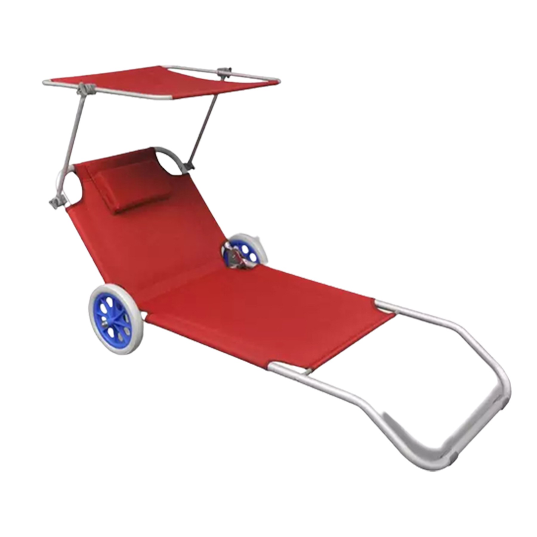 Oxford Fabric Foldable Beach Lounger W/ Wheels And Canopy 5