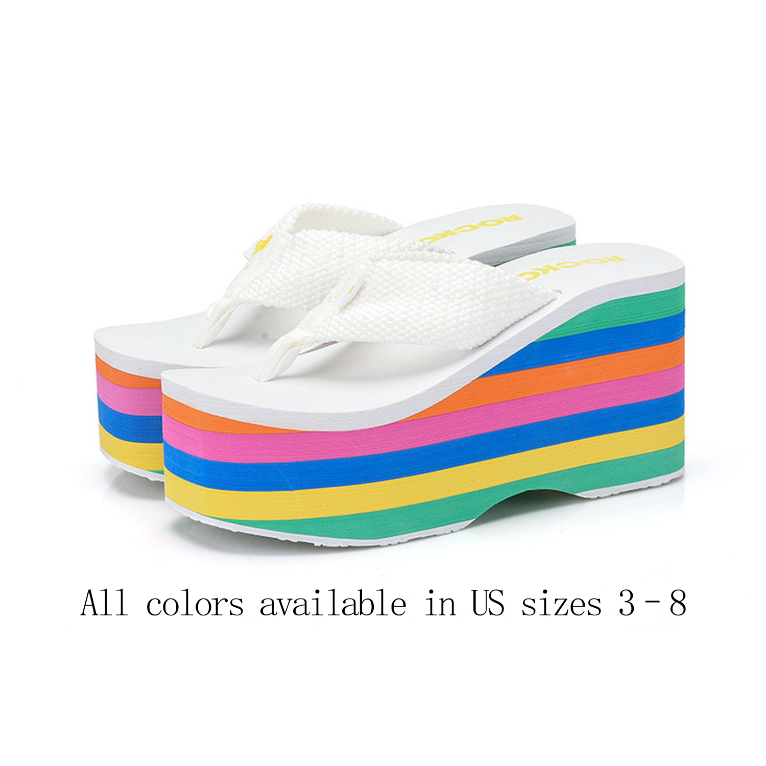 Women Rainbow Wedge Flip Flops w/ Fabric Strap 5