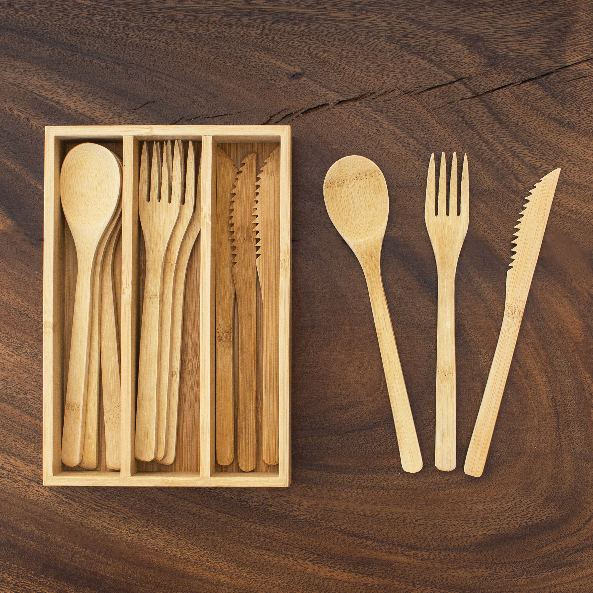 12 Piece Reusable Bamboo Flatware Set in Storage Case 6