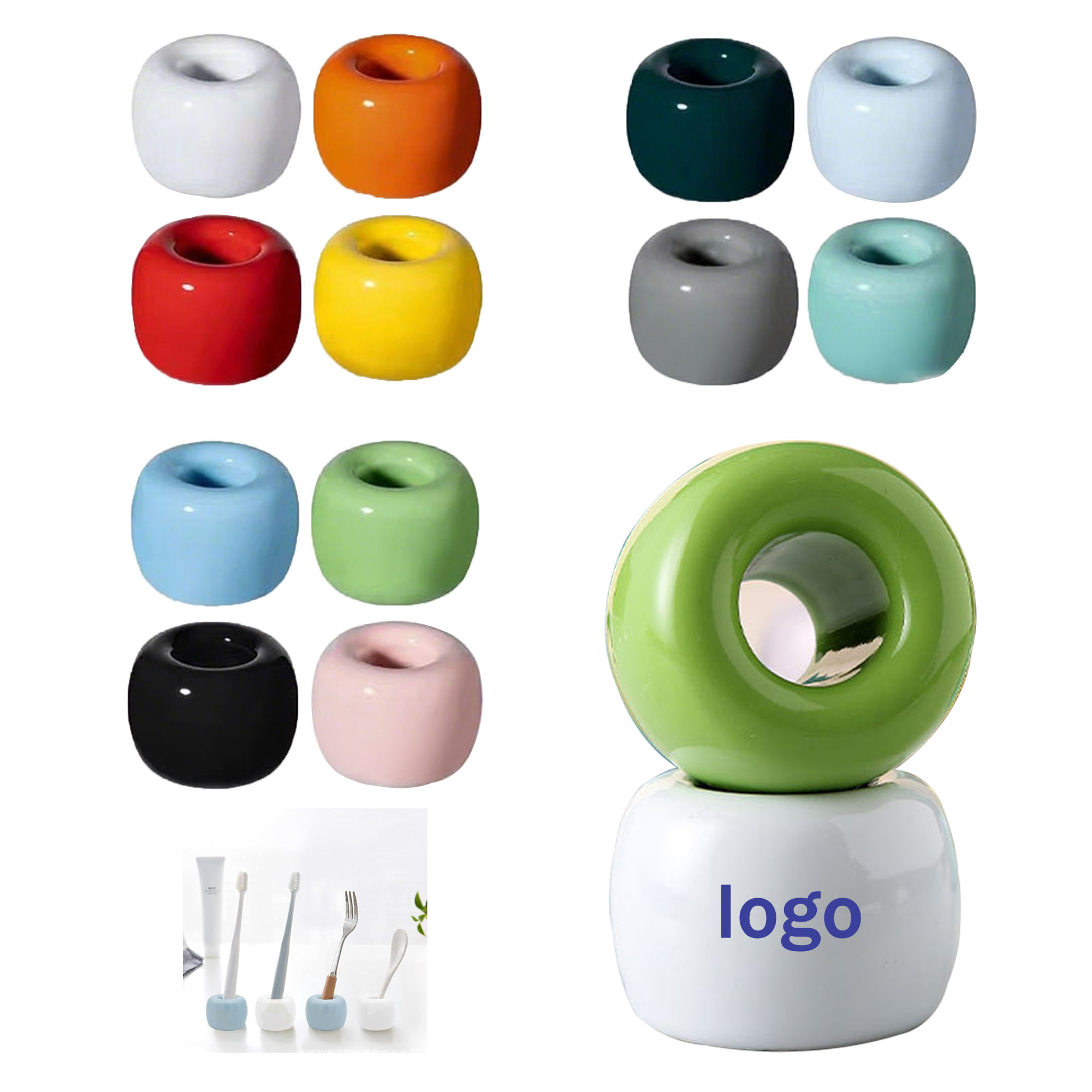 Round Ceramic Toothbrush Holder 2
