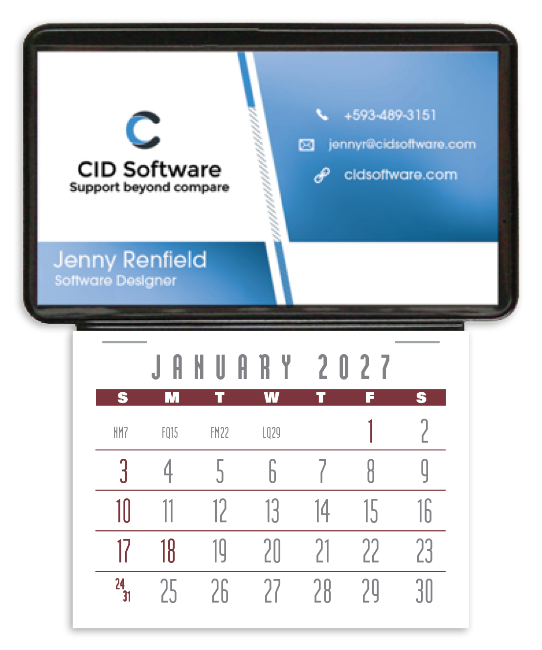 Triumph® Calendars Press-N-Stick Business Card Holder (No Imprint) With Calendar Pad 8
