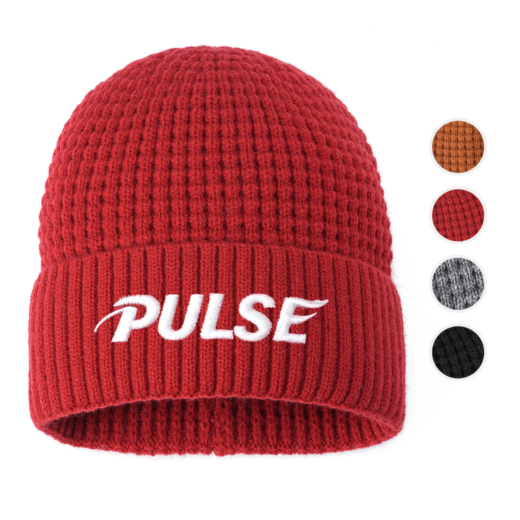 Unisex Waffle Knit Cuffed Beanie With Custom Logo 9
