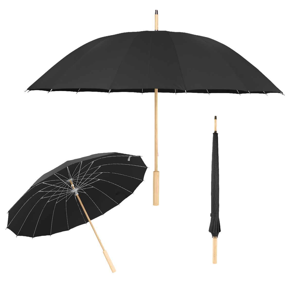 46" Arc Umbrella With 100% RPET Canopy & Bamboo Handle 3