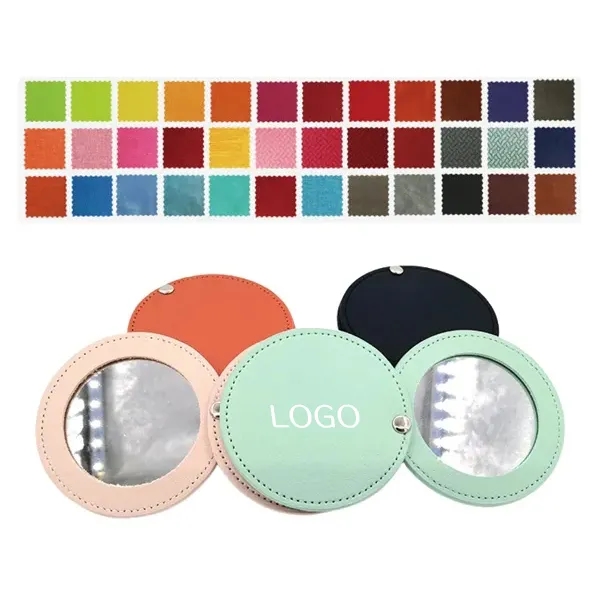 Portable Round Leather Makeup Mirror with Rotating 5