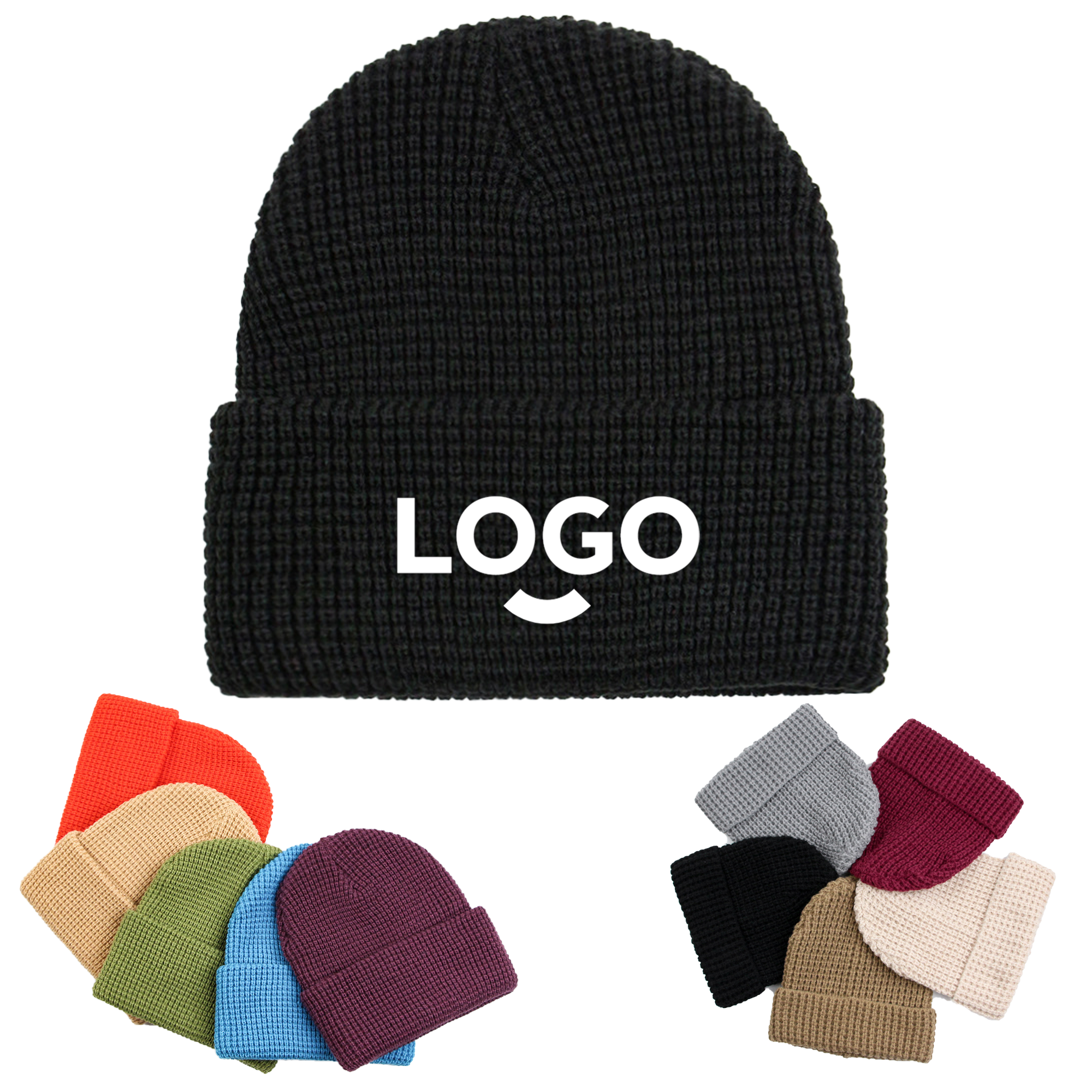 MOQ50 Solid Color Versatile Waffle Knit Hat 2
