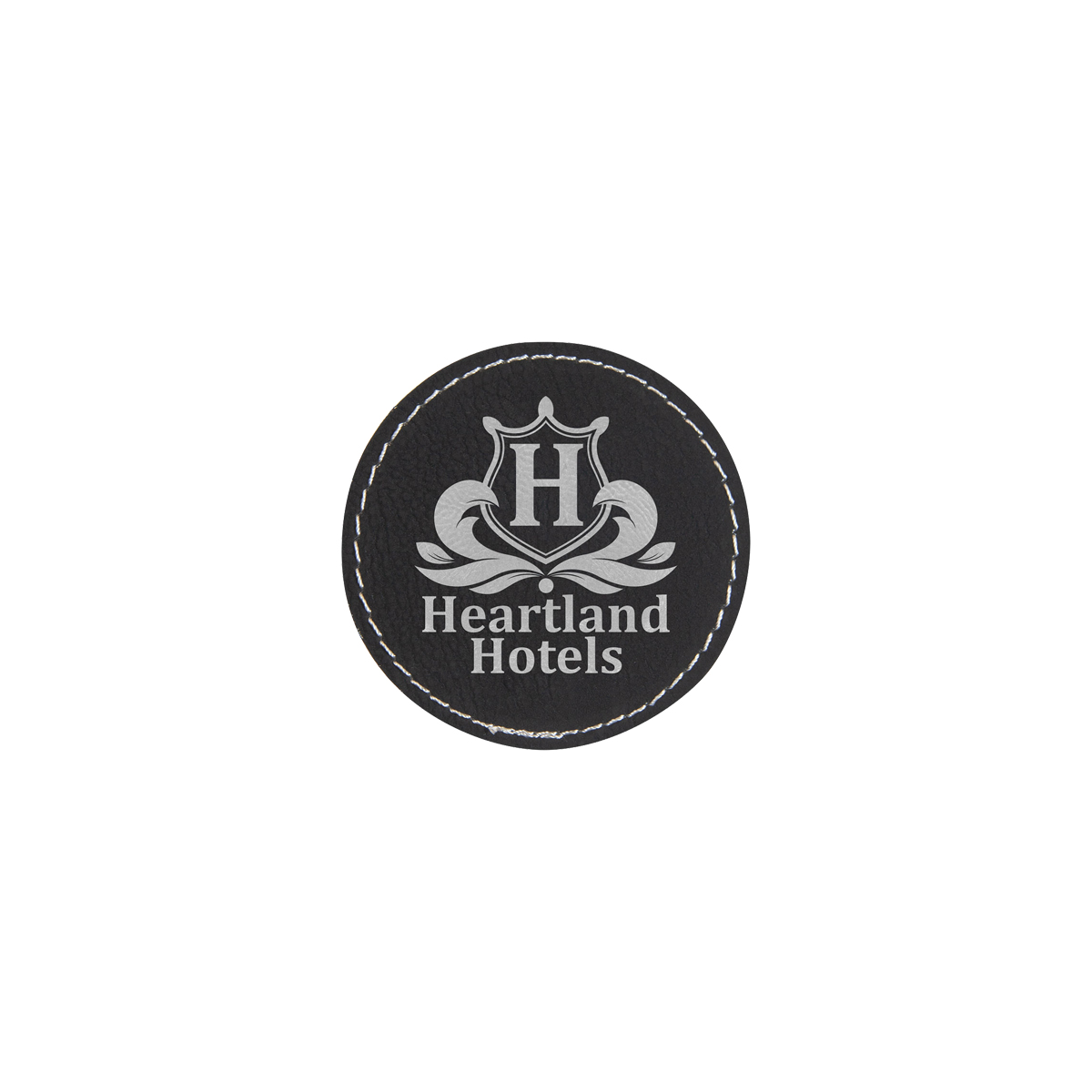 2" Black/Silver Leatherette Round Patch with Adhesive