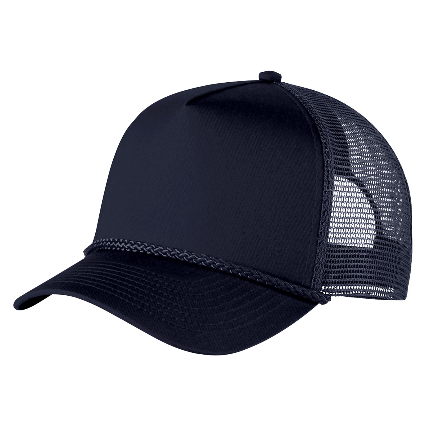 Structured 5 Panel Curved Bill Trucker Cap with Rope 12