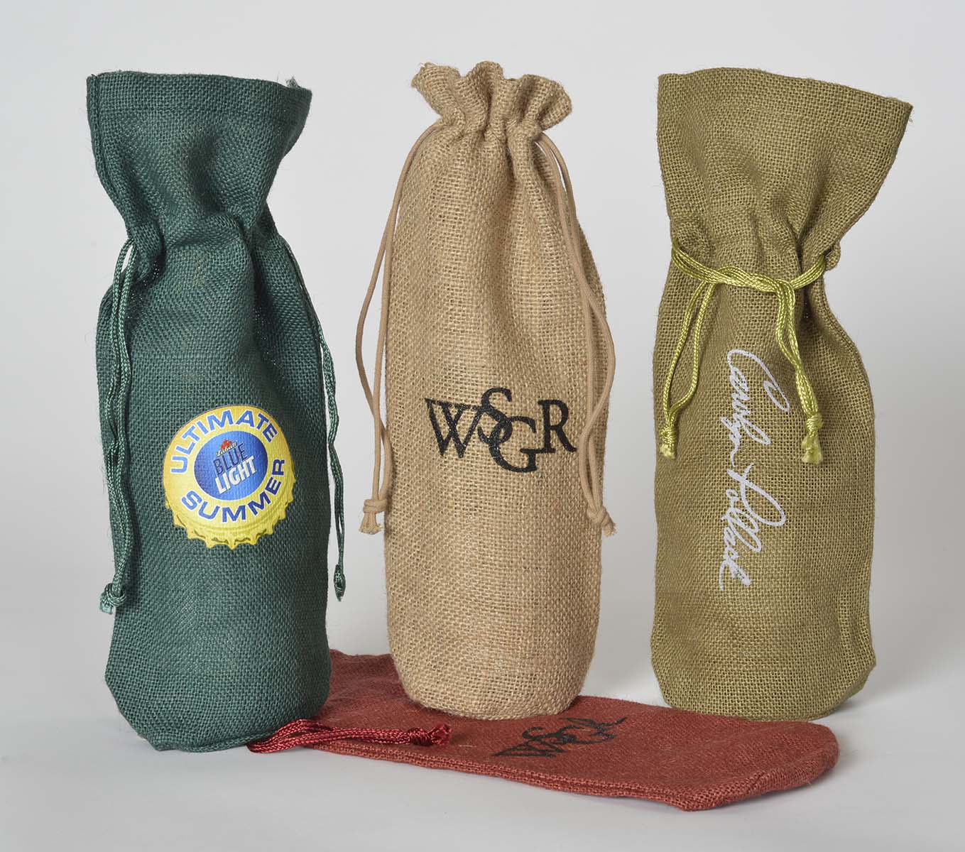 "Spirits" Jute/Burlap Wine Tote 6x3.5x14" 3