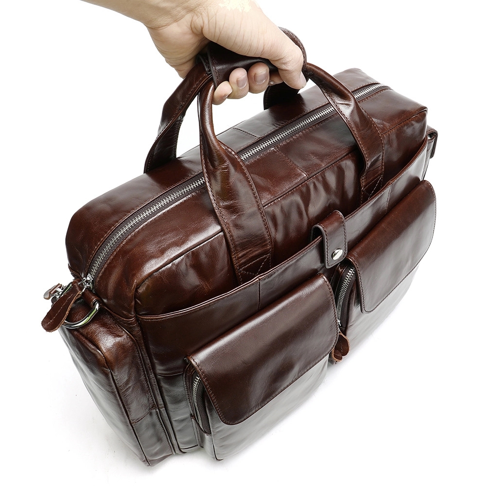 Genuine Leather Briefcase w/ Luggage Strap 5