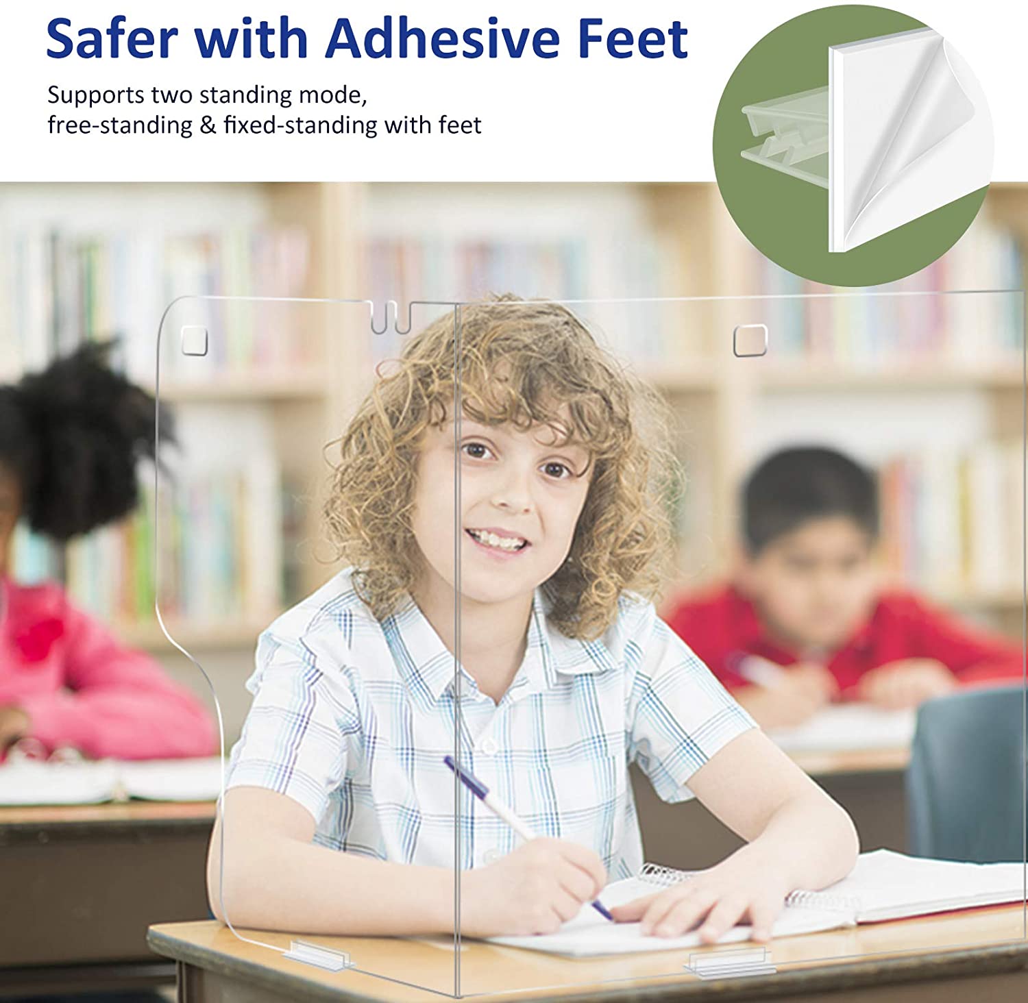 Sneeze Guard for School Business Desk/Table w/Adhesive Stands 7