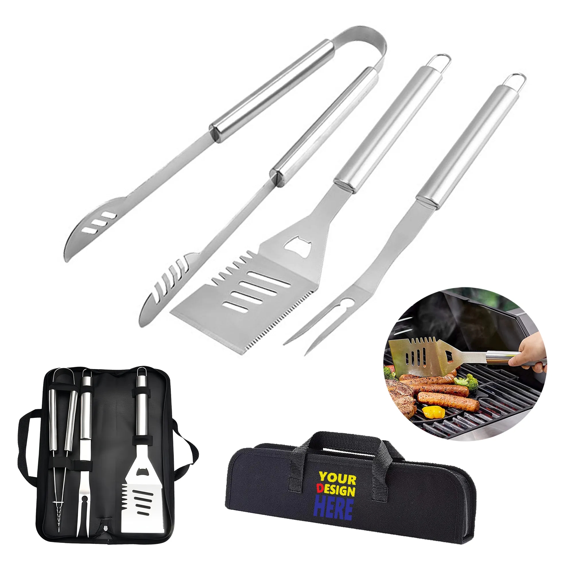 MOQ 12PCS 3-Piece Stainless Steel BBQ Tool Set 4