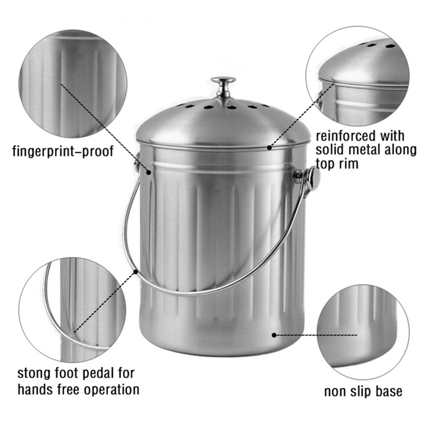 Stainless Steel Kitchen Compost Containers 4